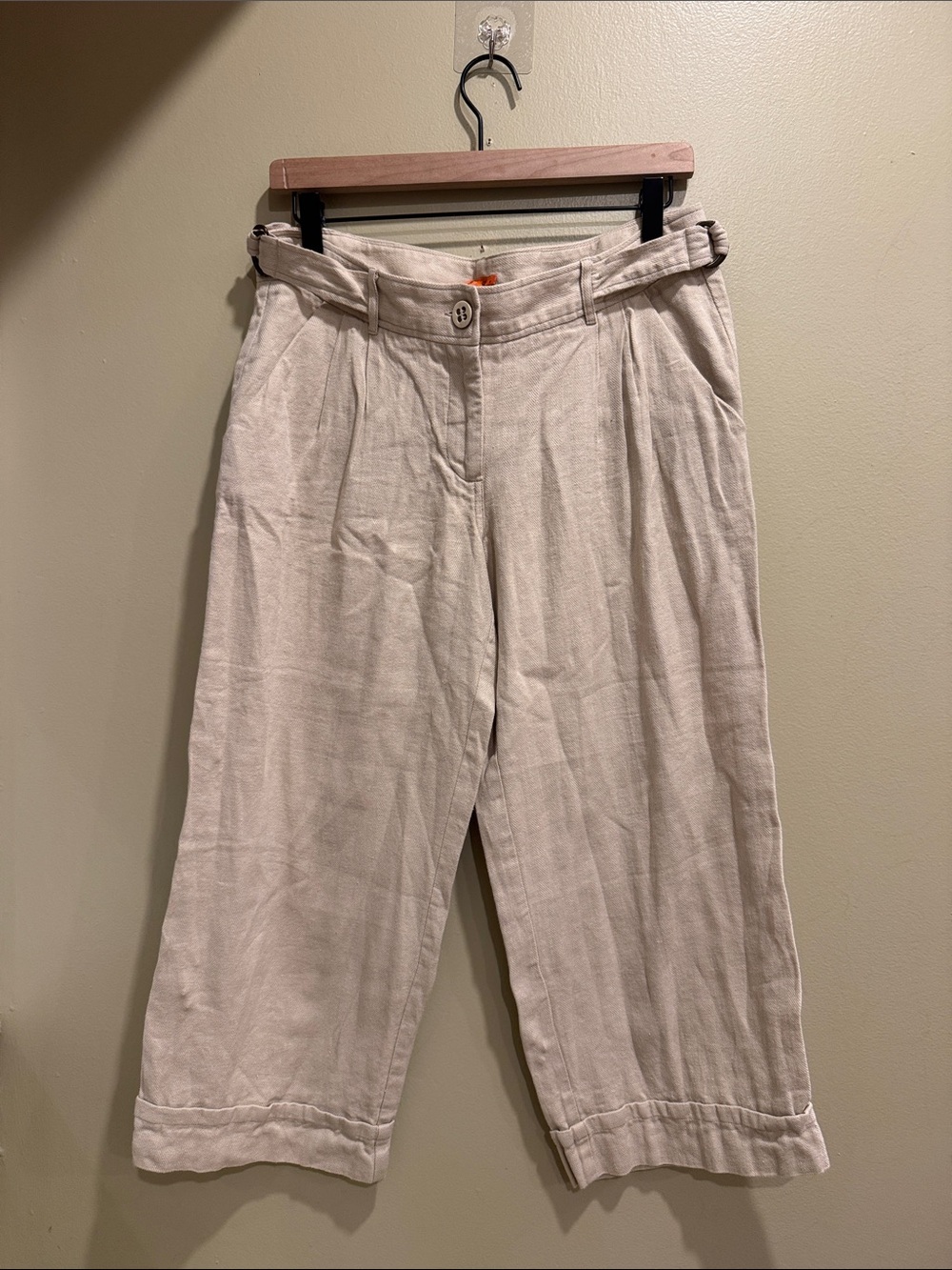 BCBGeneration Cream Cropped Wide-Leg Linen Blend Pants